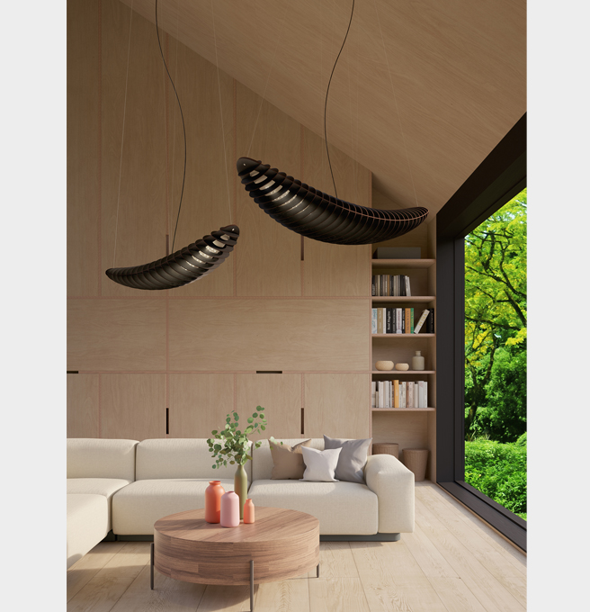 ZEPPELIN LED L150 TAR lampa wisząca ze sklejki - świecenie w dół i w górę - Biały - Czarny